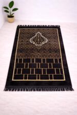 Janamaz Prayer Mat Turkey Soft Velvet Namaz Mat Islamic Prayer Rug for Salah 44x27 Inch Black - Image 2