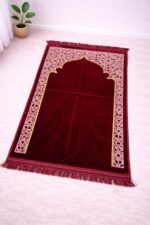 Janamaz Prayer Mat Turkey Soft Velvet | Namaz Mat, Janimaz Namaz Aasan, Islamic Prayer Rug for Salah | 44x27 Inch (Ruby) - Image 2