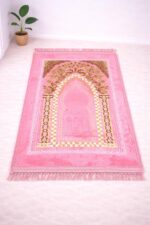Janamaz Prayer Mat – Turkey Soft Velvet Namaz Mat | Premium Aasan for Daily Salah, Janimaz Namaz, Comfortable & Durable Prayer Mat |44x28 Inch, Plain - Pink - Image 2