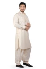 K-ROYALS Afghani Style Men's Pathani Suit/Luxury fabric Kurta Pyjama set (Almond Cream, XXX-Larg) - Image 2
