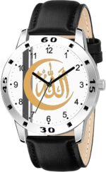 KIARVI GALLERY Men’s Analog Casual Wrist Watch – Classic Stylish Design for Office & Casual Wear Design No WHT AVIO Islamic_BLK LTHR - Image 2