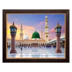 KISAN Farm Masjid-e-Nabawi Sunset View Islamic Wall Photo Frame 8x10 Inch | Madina Green Dome Mosque Picture for Muslim Home Decor | Black Synthetic Wood Frame-SHIVA-65 - Image 2