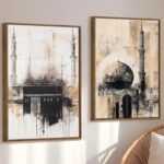 Kaaba Abstract Minimalist Islamic Canvas Painting With Frame For Living Room Islamic Kabba Framed Large Wall Art Painting for Decoration, Stylish, Wall Decor (Set of 2, 58x89 cm) - Image 2