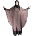 Kashaf Store Women's Butterfly Farasha Burqa, Chiffon Overlay, Mauve and Black, Free Size, Floral Embellishment, Modern Islamic Style Burqa for women and Girls - Image 2