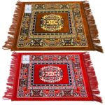 Kuber Industries 2 Pieces Velvet Prayer Mat/Aasan/Pooja Mat/Meditation Mat/Multipurpose Velvet Rug Mat 2 ft X 2 ft (Gold & Red) CTKTC33950, Standard - Image 2