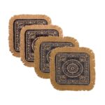 Kuber Industries Pack of 4 Velvet Pooja Mat For Sitting On Floor | Comfortable Eating Aasan for Home | Decorative Sitting Mat for Meditation & Mandir | Floral - Brown & Grey - Image 2