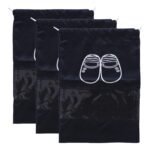 Kuber Industries Parachute Shoe Bag|Water Resistant & Dust Proof Drawstring Organizer|Shoe Storage Bag for Home, Travelling, Pack of 3 (Black) - Image 2