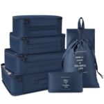 Lubardy 7 Set Packing Cubes For Suitcases Foldable Travel Luggage Packing Organizers With Laundry Bag & Shoe Bag For Women Men Lightweight Travel Packing Cubes, Navy, One Size (Nylon), Blue - Image 2