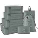 Lubardy Nylon 7 Set Packing Cubes For Suitcases Foldable Travel Luggage Packing Organizers With Laundry Bag & Shoe Bag For Women Men Lightweight Travel Packing Cubes, Grey, One Size - Image 2