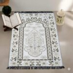 Luxurious & Elegant Chenille Janamaz Muslim Prayer Mat 27X50 inches | Janamaz/PrayerMat/Meditation Mat/Islamic Mat/Mat for Namaz/PrayerMat & Rug | Rectangle (White) - Image 2