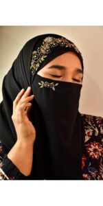 Luxury Bridal Hijab Scarf With Handwork Naqab - Image 2