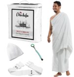 Modefa Islamic Men's Ihram Towel Set for Hajj Umrah - 2 Piece Set - 110 x 220, 100% Cotton - Combo with Belt, Kufi and Tawaf Beads - Image 2