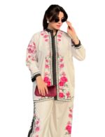 Modestouze Attires Women's Pattern Rayon Kurta Pant Set with Flare Long Sleeve Collared Neck Hip Length and Pull On Closure Type - Image 2