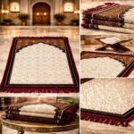 Multi-Fabric Prayer Mat Soft Cotton,Plush Velvet & Durable Polyester Blend, Comfortable Anti-Slip Design for Daily Namaz,Traditional Pattern, Foldable Janamaz Rug (110x70cm) (Beige & Maroon) - Image 2