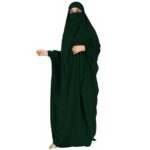Musheco One-Piece Very Loose Fit Jilbab Abaya for Women & Girls – Free Size Prayer Dress with Adjustable Nosepiece, Islamic Modest Wear-Bottle Green - Image 2