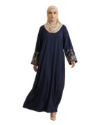 Noor Tulip Women’s Premium Navy Blue Firdous Abaya with Designer Sleeve Embroidery | Elegant Modest Islamic Wear Kaftan Burqa | Long Sleeves | Without Dupatta - Image 2