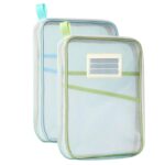 Nylon Document Bag with Zipper Light Transparent Mesh File Bag Pouch with Strap for Books A4 Documents Organizer (2, Green&Blue) - Image 2