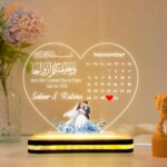 Personalized Islamic Couple LED Lamp with Calendar Date | Custom Muslim Wedding Acrylic Night Light | Romantic Gift for Husband Wife Bedroom Decor |(5.5x5.5) Inch - Image 2