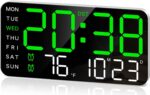 Plastic Digital Wall Clock, LED Alarm Clock with Day & Date, Temperature. 5-Level Brightness for Home Office, Bedroom, Living Room, Classroom, Modern Decor Design.8.4''x4.3'' (Green) - Image 2