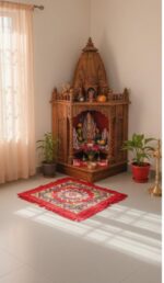 Prayer Mat, Red Decorative Floor Mat for Pooja Room, Traditional Indian Design - Image 2