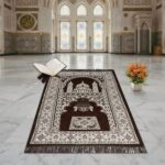 Premium Velvet Namaz Mat with Masjid Design 27X50 inches | Soft & Thick Prayer Rug | Anti-Slip Islamic Spiritual Janamaz | Musallah for Daily Salah, Home, Mosque (Coffee - Beige) - Image 2