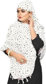 Printed Cotton Scarf with Face Cover | Lightweight Summer Hijab/Dupatta | Sun Protection Mask Scarf | White - Image 2