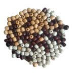 Q1 Beads Multipurpose Big Hole Wooden Beads - 150 Pieces. 16x17 mm Beige, Brown, White Tri Colors Mix (6 mm Hole) - Image 2