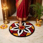 Rangoli Door Mat | Traditional Muggu & Kolam Dotted Design | Super Soft & Water Absorbent | 3-Layer TRP Anti-Skid Rubber Backing | Entrance & Pooja Room Floor Mat | 60x60 cm (Black) - Image 2