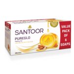 Santoor PureGlo Glycerine Soap with Almond Oil and Glycerine, 125g (Pack of 6) for Nourished Glowing Skin - Image 2
