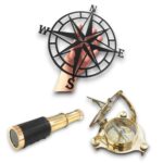 Set of Nauticals Metal Compass Direction Wall Art with Brass Nautical Telescope and Sundial Compass Combo Set for Nautical Lovers - Image 2