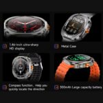 Shyenah Z7 Ultra Roggued Sports Smartwatch,1.46" HD Display, Bluetooth Calling,HeartRate, Blood Pressure, SpO2,Qibla,Prayer Alarm, Sleep,MET, Compass,100+ Sports (Black Dial + Black Band) - Image 2