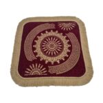 Soft Chenille Prayer Mat | 2x2 Feet Traditional Central Sun Mandala Design Pooja Aasan | Multipurpose Square Rug Meditation, Yoga, Puja Room & Home Décor (Pack of 1, Red) - Image 2