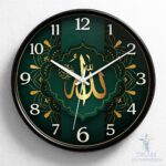TIKAM Enterprise, Elegants Islamic Wall Clock with “Allah” Calligraphy – Premium Green & Gold Decorative Clock - Image 2