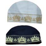 Tajushshariya Topi, Traditional Islamic Prayer Cap, with Golden Taj Crown Embroidery, Symbol of Faith and Dignity Off White, Black, - Image 2