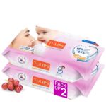 Tulips Sensitive Baby Wet Wipes (72 wipes x 2 Pack), for Gentle Cleaning/Moisturising, Rash Free, 99% Purified Water with Grapefruit Extracts - Image 2