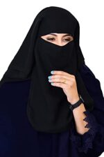 VASTRAGRAH Women's fashion Black color Chiffon fabric 3 layered Plain Pardi Nosepiece - Image 2