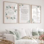 VIBBES Islamic Wall Art Set of 3, Bismillah Ayatal Kursi and 4 Qul Prints with Floral Design, Light Green and Pink (Medium - 14x10 Inch) - Image 2