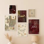 VIBBES Islamic Wall Art Set of 6, Persian Carpet Motif and Botanical Wall Art, Spiritual Home Decor (Beige) - Image 2