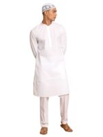 VM Men VM Men's White Cotton Blend Kurta Pyjama Set - Image 2