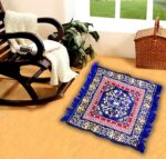 Velvet Prayer Aasan Mat Set Pack of 5 (19x19 Inch) | Polyester Pooja Mats with Fringe | Square Multipurpose Floor Mats for Home Temple Pooja Room - Image 2