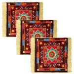 Velvet Prayer Mat Pack of 3 for Pooja Aasan Sitting | Multicolor Rangoli Square Meditation Carpet | Soft Aasan Mat for Mandir Puja Yoga Floor Seating Traditional Rectangle Design, P3 - Image 2