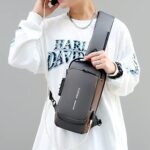 Waterproof Anti-theft Crossbody Bag With Password Zipper Lock & USB Charging Port, Men's Shoulder Chest Daypack Bag Travel Hiking Sling Backpack chest bag - Image 2