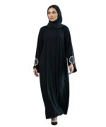 Women Black Firdous Abaya with Floral Sleeve Embroidery | Elegant Modest Wear Burqa | Flowy Islamic Dress | Long Sleeves | Without Dupatta - Image 2