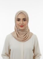 Women Chiffon Hijab with Pearl Lace Border | Premium Soft Muslim Headscarf | Stylish Modest Wear Hijab for Girls & Women | Lightweight & Breathable Dupatta - Image 2