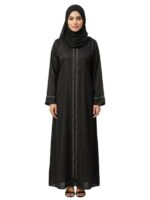 Women's Black Abaya Burqa, Full Length Islamic Modest Wear with Embellished Front Detail chest is 44 inches and it is 56 inches long suitable up to 60kg body weight. - Image 2