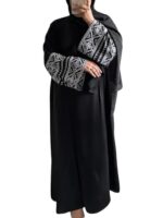 Women's Black Abaya with Embroidered Sleeves NO DUPATTA - Image 2