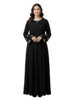 Women's Black Burqa with Embroidered Sleeves, Long Sleeve Burqa for women chest is 44 inches and it is 56 inch long suitable up to 65kg body weight has NO DUPATTA - Image 2