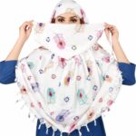 Women’s Cotton Sun Protection Scarf - Anti-Tan Face Mask & Head Cover for Scooty Driving, Breathable UV Shield Dupatta with Floral Print, White Universal Size - Image 2