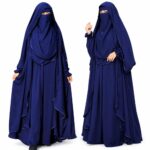 Women’s Firdous Fabric Blue Mohua Burkha with Matching Niqab | Full Length Modest Islamic Wear | Free Size - Image 2