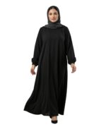 Women’s Premium Black Firdous Abaya with Black Stone Work Sleeves | Elegant Modest Islamic Wear Kaftan Burqa Dress | Long Sleeves | Without Dupatta - Image 2